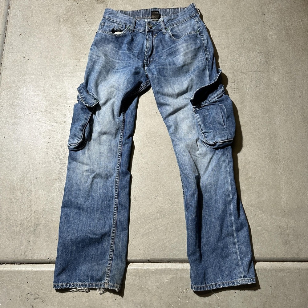 Green Denim Initiative Jeans Womens 31x29 Blue Cargo Pocket Straight Leg Utility